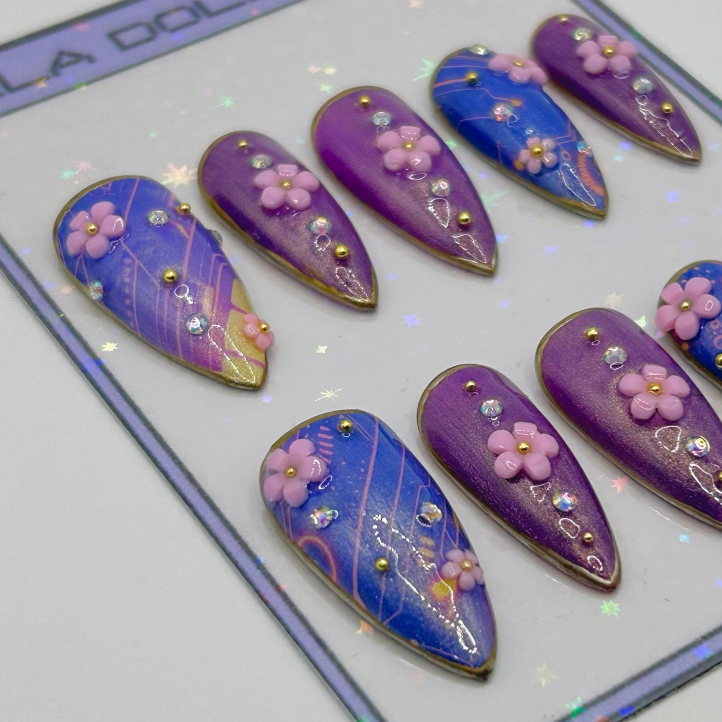 Digital Flower | Solarpunk Press-On Nail Set