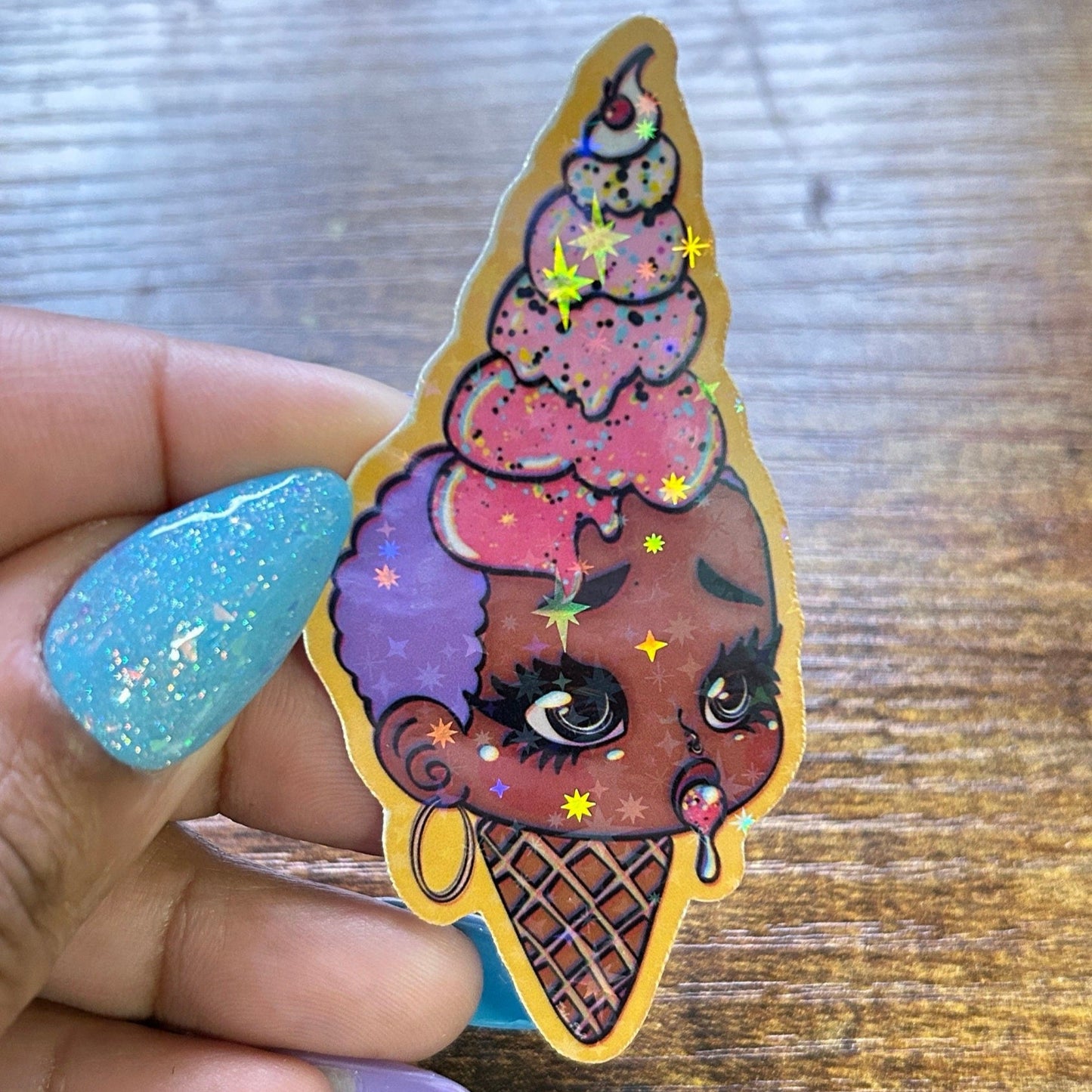 Icecream Overload | DeLa Doll Self Portrait | Holographic Sticker