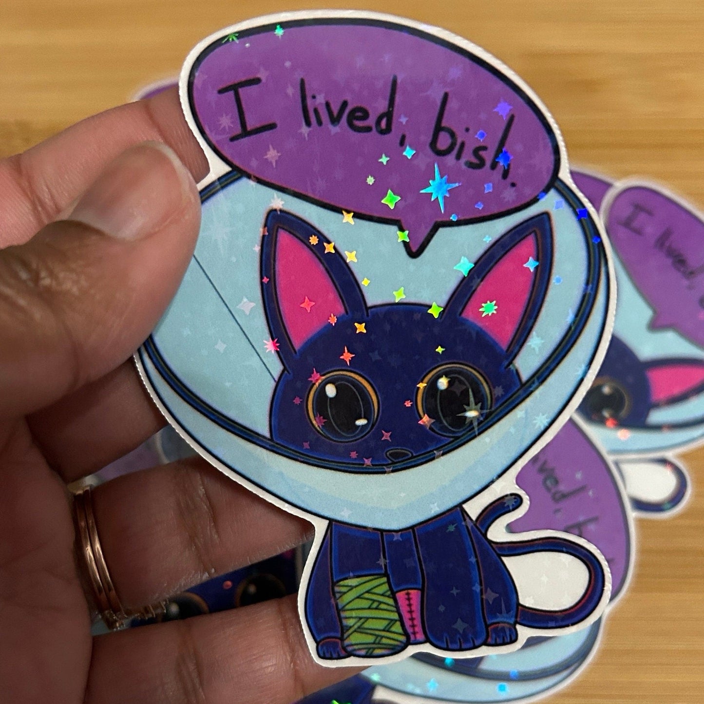 Inxy the Cat | "I Lived, Bish" | Holographic Sticker